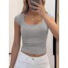 imagePRETTYGARDEN Womens Cap Sleeve T Shirts 2026 Square Neck Basic Tees Slim Fit Ribbed Knit Spring Going Out Tops Summer ClothesGrey