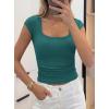 imagePRETTYGARDEN Womens Cap Sleeve T Shirts 2026 Square Neck Basic Tees Slim Fit Ribbed Knit Spring Going Out Tops Summer ClothesLake Blue