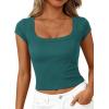 imagePRETTYGARDEN Womens Cap Sleeve T Shirts 2026 Square Neck Basic Tees Slim Fit Ribbed Knit Spring Going Out Tops Summer ClothesLake Blue