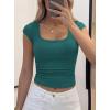 imagePRETTYGARDEN Womens Cap Sleeve T Shirts 2026 Square Neck Basic Tees Slim Fit Ribbed Knit Spring Going Out Tops Summer ClothesLake Blue