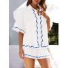 imagePRETTYGARDEN Womens Casual 2 Piece Outfits Summer Button Down Shirts Tops and Lounge Shorts Pajama Sets WhiteMedium