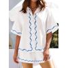 imagePRETTYGARDEN Womens Casual 2 Piece Outfits Summer Button Down Shirts Tops and Lounge Shorts Pajama Sets WhiteMedium