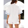 imagePRETTYGARDEN Womens Casual 2 Piece Outfits Summer Button Down Shirts Tops and Lounge Shorts Pajama Sets WhiteMedium