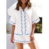 imagePRETTYGARDEN Womens Casual 2 Piece Outfits Summer Button Down Shirts Tops and Lounge Shorts Pajama Sets WhiteMedium