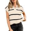 imagePRETTYGARDEN Womens Casual Striped T Shirts Cap Sleeve V Neck 14 Zip Basic Summer Tops Blouse