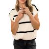 imagePRETTYGARDEN Womens Casual Striped T Shirts Cap Sleeve V Neck 14 Zip Basic Summer Tops Blouse