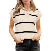 imagePRETTYGARDEN Womens Casual Striped T Shirts Cap Sleeve V Neck 14 Zip Basic Summer Tops Blouse