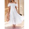 imagePRETTYGARDEN Womens Casual Summer Dress Puffy Short Sleeve Square Neck Smocked Tiered A Line Maxi Long DressesPlaid Beige White