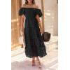 imagePRETTYGARDEN Womens Casual Summer Dress Puffy Short Sleeve Square Neck Smocked Tiered A Line Maxi Long DressesPlaid Black