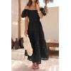 imagePRETTYGARDEN Womens Casual Summer Dress Puffy Short Sleeve Square Neck Smocked Tiered A Line Maxi Long DressesPlaid Black
