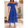 imagePRETTYGARDEN Womens Casual Summer Dress Puffy Short Sleeve Square Neck Smocked Tiered A Line Maxi Long DressesPlaid Blue