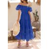 imagePRETTYGARDEN Womens Casual Summer Dress Puffy Short Sleeve Square Neck Smocked Tiered A Line Maxi Long DressesPlaid Blue