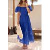 imagePRETTYGARDEN Womens Casual Summer Dress Puffy Short Sleeve Square Neck Smocked Tiered A Line Maxi Long DressesPlaid Blue