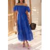 imagePRETTYGARDEN Womens Casual Summer Dress Puffy Short Sleeve Square Neck Smocked Tiered A Line Maxi Long DressesPlaid Blue