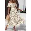 imagePRETTYGARDEN Womens Casual Summer Dress Puffy Short Sleeve Square Neck Smocked Tiered A Line Maxi Long DressesPrint Apricot