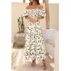 imagePRETTYGARDEN Womens Casual Summer Dress Puffy Short Sleeve Square Neck Smocked Tiered A Line Maxi Long DressesPrint Apricot