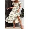 imagePRETTYGARDEN Womens Casual Summer Dress Puffy Short Sleeve Square Neck Smocked Tiered A Line Maxi Long DressesPrint Apricot