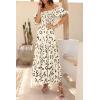 imagePRETTYGARDEN Womens Casual Summer Dress Puffy Short Sleeve Square Neck Smocked Tiered A Line Maxi Long DressesPrint Apricot