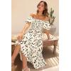 imagePRETTYGARDEN Womens Casual Summer Dress Puffy Short Sleeve Square Neck Smocked Tiered A Line Maxi Long DressesPrint Apricot