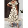 imagePRETTYGARDEN Womens Casual Summer Dress Puffy Short Sleeve Square Neck Smocked Tiered A Line Maxi Long DressesPrint Apricot