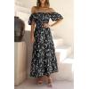 imagePRETTYGARDEN Womens Casual Summer Dress Puffy Short Sleeve Square Neck Smocked Tiered A Line Maxi Long DressesPrint Black