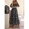 imagePRETTYGARDEN Womens Casual Summer Dress Puffy Short Sleeve Square Neck Smocked Tiered A Line Maxi Long DressesPrint Black
