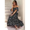imagePRETTYGARDEN Womens Casual Summer Dress Puffy Short Sleeve Square Neck Smocked Tiered A Line Maxi Long DressesPrint Black