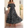 imagePRETTYGARDEN Womens Casual Summer Dress Puffy Short Sleeve Square Neck Smocked Tiered A Line Maxi Long DressesPrint Black