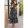 imagePRETTYGARDEN Womens Casual Summer Dress Puffy Short Sleeve Square Neck Smocked Tiered A Line Maxi Long DressesPrint Black