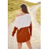imagePRETTYGARDEN Womens Causal Loose Sweater Color Block Knit Pullover Off Shoulder Comfy Jumper Tops