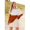 imagePRETTYGARDEN Womens Causal Loose Sweater Color Block Knit Pullover Off Shoulder Comfy Jumper Tops