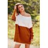 imagePRETTYGARDEN Womens Causal Loose Sweater Color Block Knit Pullover Off Shoulder Comfy Jumper Tops