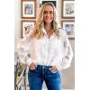 imagePRETTYGARDEN Womens Chiffon Blouse Solid Color Long Sleeve Button Down Elegant Jacquard Shirts TopsWhiteLarge