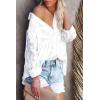 imagePRETTYGARDEN Womens Chiffon Blouse Solid Color Long Sleeve Button Down Elegant Jacquard Shirts TopsWhiteLarge