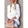 imagePRETTYGARDEN Womens Chiffon Blouse Solid Color Long Sleeve Button Down Elegant Jacquard Shirts TopsWhiteLarge
