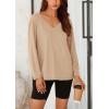 imagePRETTYGARDEN Womens Fall Fashion 2024 T Shirts Casual Long Sleeve V Neck Tunic Tops Loose Basic Tees ApricotMedium