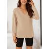 imagePRETTYGARDEN Womens Fall Fashion 2024 T Shirts Casual Long Sleeve V Neck Tunic Tops Loose Basic Tees ApricotMedium