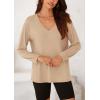 imagePRETTYGARDEN Womens Fall Fashion 2024 T Shirts Casual Long Sleeve V Neck Tunic Tops Loose Basic Tees ApricotMedium