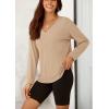 imagePRETTYGARDEN Womens Fall Fashion 2024 T Shirts Casual Long Sleeve V Neck Tunic Tops Loose Basic Tees ApricotMedium