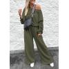 imagePRETTYGARDEN Womens Fall One Piece Jumpsuits Dressy Casual Long Sleeve Elastic Waist Pockets Wide Leg Long Pants Rompers Army GreenMedium