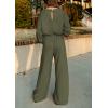 imagePRETTYGARDEN Womens Fall One Piece Jumpsuits Dressy Casual Long Sleeve Elastic Waist Pockets Wide Leg Long Pants Rompers Army GreenMedium