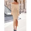 imagePRETTYGARDEN Womens Fall Sweater Dress 2026 Long Sleeve Off Shoulder Slit Maxi Bodycon Cocktail Party Dresses Spring FashionApricot