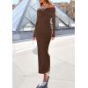 imagePRETTYGARDEN Womens Fall Sweater Dress 2026 Long Sleeve Off Shoulder Slit Maxi Bodycon Cocktail Party Dresses Spring FashionDark Brown