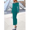 imagePRETTYGARDEN Womens Fall Sweater Dress 2026 Long Sleeve Off Shoulder Slit Maxi Bodycon Cocktail Party Dresses Spring FashionDark Cyan