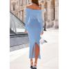 imagePRETTYGARDEN Womens Fall Sweater Dress 2026 Long Sleeve Off Shoulder Slit Maxi Bodycon Cocktail Party Dresses Spring FashionLight Blue