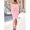imagePRETTYGARDEN Womens Fall Sweater Dress 2026 Long Sleeve Off Shoulder Slit Maxi Bodycon Cocktail Party Dresses Spring FashionLight Pink