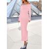 imagePRETTYGARDEN Womens Fall Sweater Dress 2026 Long Sleeve Off Shoulder Slit Maxi Bodycon Cocktail Party Dresses Spring FashionLight Pink