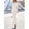 imagePRETTYGARDEN Womens Fall Sweater Dress 2026 Long Sleeve Off Shoulder Slit Maxi Bodycon Cocktail Party Dresses Spring FashionWhite