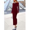 imagePRETTYGARDEN Womens Fall Sweater Dress 2026 Long Sleeve Off Shoulder Slit Maxi Bodycon Cocktail Party Dresses Spring FashionWine Red
