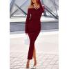 imagePRETTYGARDEN Womens Fall Sweater Dress 2026 Long Sleeve Off Shoulder Slit Maxi Bodycon Cocktail Party Dresses Spring FashionWine Red